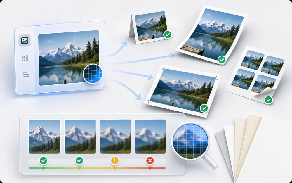Image file converted into print sizes and pixel quality checks